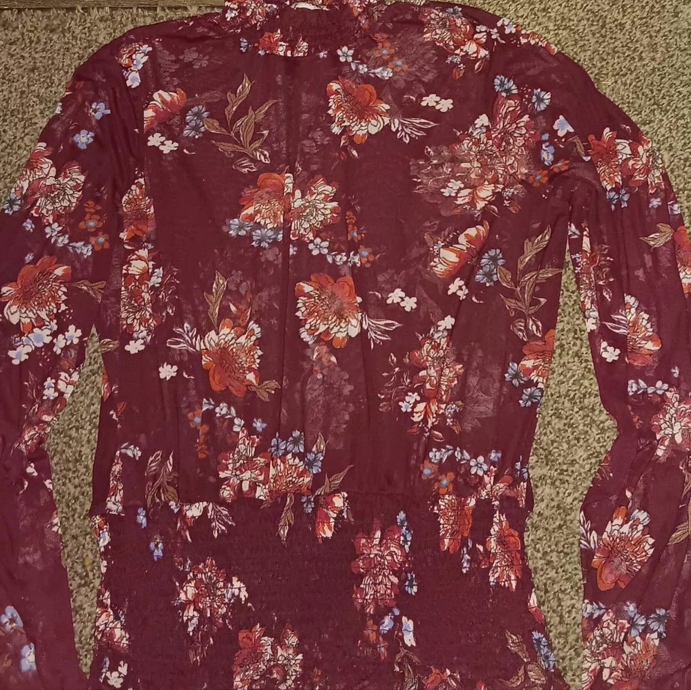Crave Fame Burgundy Floral Sheer Blouse